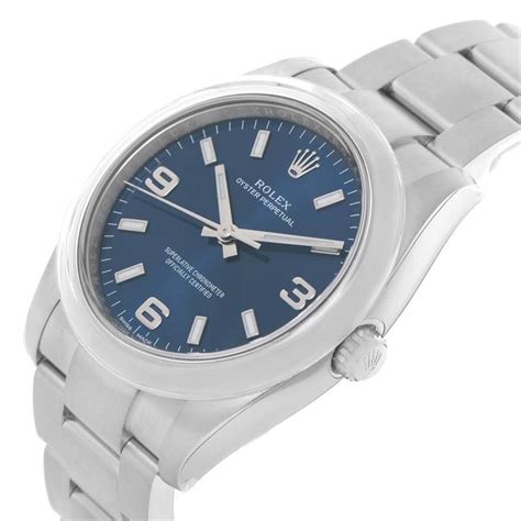 rolex airking blue arabic dial domed bezel mens watch|Rolex Airking Blue Arabic Dial Engine Turned Bezel Men's Watch .